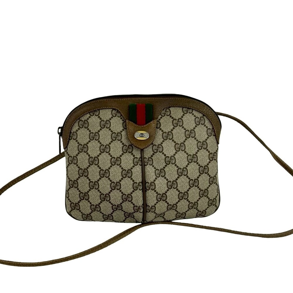 GUCCI (Old Gucci) Sherry Line GG Logo Pattern Leather Shoulder Bag/Sacoche/Po...